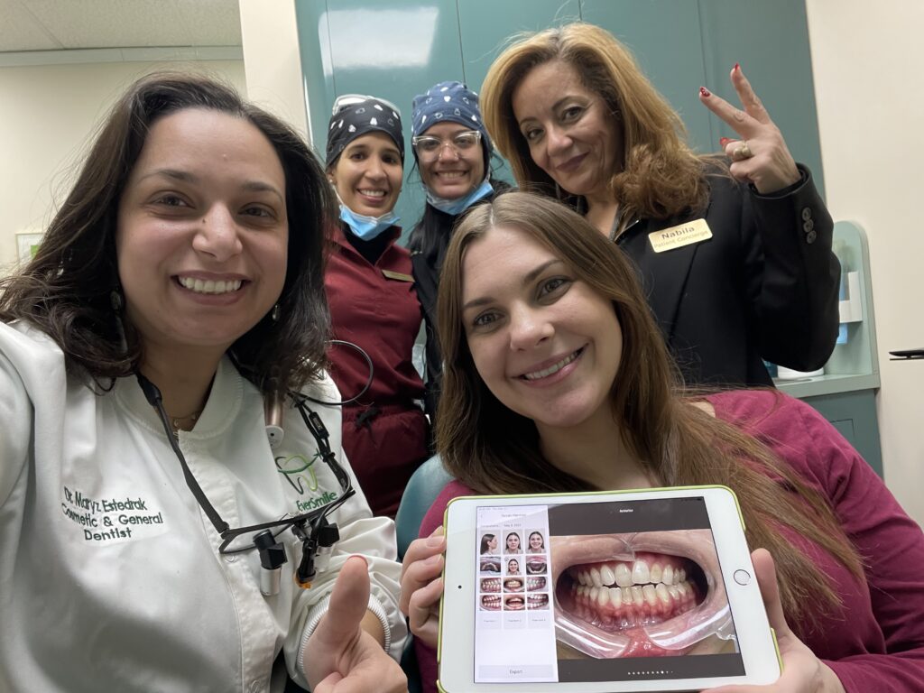DR. MARYZ ESTEDRAK AND EVERSMILE DENTAL TEAM CELEBRATING PATIENT SMILE RESULTS - EVERSMILE DENTAL NJ